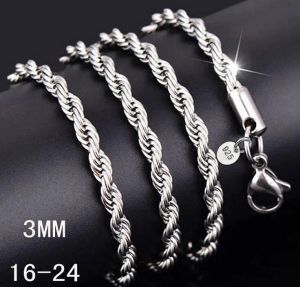 925 Sterling Silver Halsbandkedjor 3mm Ganska söt Fashion Charm Rope Chain Halsband smycken DIY Tillbehör ZZ