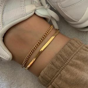 2020 Rose Gold Color Rostfritt stål Snake Chain Anklet Kvinnliga koreanska Simple Retro Foot Armband Beach Accessories Boho Jewelry2785