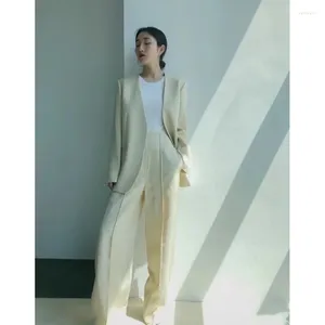 Kvinnors kostymer 2024 Early Spring Simple and Lazy Collarless Design Open Front Linen Suit Coat for Women