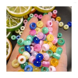 Decorative Flowers Mixed Colorful Flat Round Beads Big Hole Hair Acrylic Loose For Jewelry Making Bracelet Necklace Diy Supplies