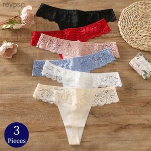 Andere Höschen TrowBridge 3 Teile/satz Damen Sexy Spitzenunterwäsche Ausgehöhlte Tangas Dessous Süße Blumen G-Strings Gemütlicher Seidensatin T-Rücken YQ240130