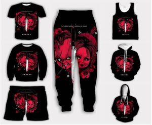 2022 Ny mode skräckfilm Chucky 3D Print Menwomen Casual Shorts Pants Tshirt Vest Sweatshirt Hoodies Zipper Hoodies G6552145