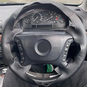 Capas de volante para carro, para bmw 3 5 séries e36 e46 e39 x3 e83 x5 e53 trança de couro de microfibra perfurada com fios de agulhas