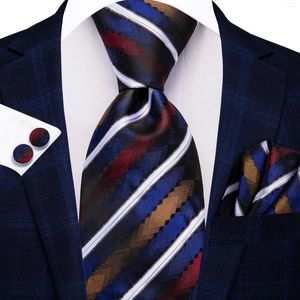 Fliegen Geschenk Männer Krawatte Blau Weiß Gestreiftes Design Seide Hochzeit Für Handky Manschettenknopf Set Hi-tie Party Business Mode Großhandel