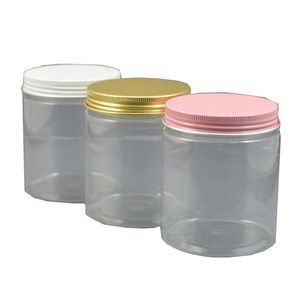 30 pz / lotto 7 OZ bottiglie per la cura della pelle all'ingrosso 250 g vasetti di plastica trasparente con coperchi oro rosa contenitori per trucco fatto in casa 250 ml 88 once Cpcfs