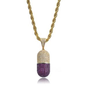 Hip Hop Pill Necklace Can Open Capsules Pendant Cubic Zircon Copper Necklace Iced Out Detachable Unisex280S