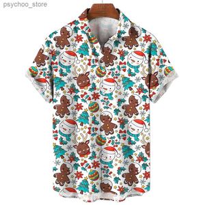 T-shirt da uomo Camicia natalizia per uomo 3d pupazzo di neve Gingerbread Man Stampa Street Designer Camicia oversize ampia a maniche corte Felpa hawaiana Q240130
