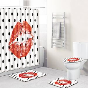Sexy Lip Pattern Bath Curtain Carpet Combination Set Customized 230619