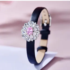 Bangle Wristband Bracelet Trendy Custom Lucky Pink Flower Wide Fashion Brand Women Luxury Party Jewelry Watch On Belt