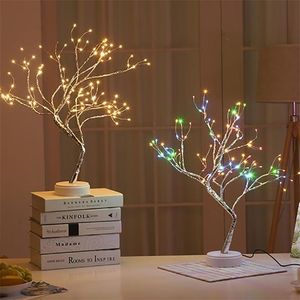 Árvore em forma de lâmpada LED Bonsai Estilo 108 Led Fio de Cobre DIY USB Night Light Touch Switch Controle Natal Luz Decorativa Presentes 202286