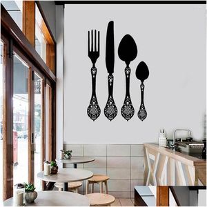 Adesivos de Parede Colher Faca e Garfo Decalque Utensílios de Cozinha Ornamentos Adesivo Impressionante para Restaurantes Decoração C435 Drop Delivery Dhqth