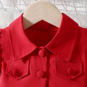 Kleidungssets Baby Mädchen 2-teiliges Outfit Einfarbig Kurzarm Hemd mit Knöpfen und Shorts Rock Set Kleinkind Sommerkleidung