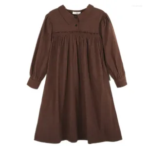 Vestidos para meninas crianças meninas marrom preto camisa de algodão vestido 6 a 16 anos criança adolescente outono inverno moda babados flare roupas