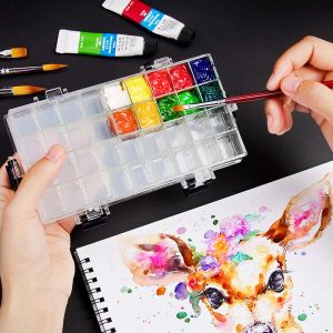 Leveranser 24 rutnät akvarell gouache akrylfärgpalett humidor läcksäker målning palettmagel färg lagringslåda konst ritning leveranser
