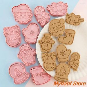 Baking Moulds 8pcs DIY Christmas Cookie Cutter Mold Plastic Cartoon Tree Santa Claus Biscuit Pastry Mould Fondant Cake Tools