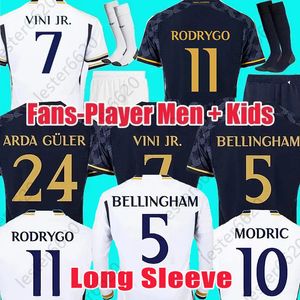 Bellingham Soccer Jerseys Vini Jr Rodrygo Real Modric Long Sleeve Kit 23 24 Camavinga Tchouameni Valverde Kids Kids Football Shirt Kits Madrids