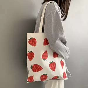 Abendtaschen Frauen Leinwand Tote Shopper Tasche Große Eco Shopping Erdbeere Druck Schulter Für Mädchen Weibliche Studentin Faltbare Handtasche