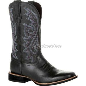 Lyxdesigner Cowboy Boots Men Black Brown Faux Leather Winter Shoes Retro Män Kvinnor broderade västra unisex Skodon Big Size 48 Botas Shoes 159