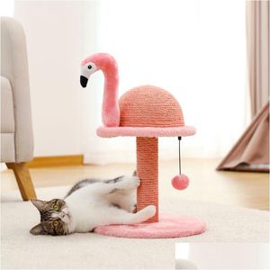 Cat Furniture Scratchers Animal Shaped Scratching Post Flamingos Cute Tree Tower With Sisal Rope For Indoor Cats House Furnitures Dh5Um