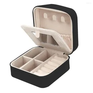 Smyckespåsar Kompakt Case Elegant Travel Box med Mirror Multi-Partment Organizer för kvinnor Brudtärna gåvor Ringar