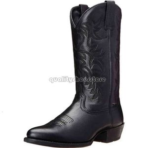 Luxury Designer Cowboy Boots Men Black Brown Faux Leather Winter Shoes Retro Men Women Embroidered Western Unisex Footwear Big Size 48 Botas Shoes 856
