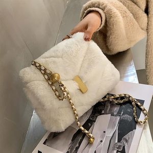 Fashion Faux Fur Crossbody Bags for Women 2021 Winter Branded Soft Plush Shoulder Bag Chain Women's Handbags and Purses New Q3104