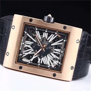 Relógios de pulso Richardmill Enrolamento Automático Extra Plano Swiss Made Richardmill Mens Series Hollow out Máquinas Automáticas 50x38mm Relógio Masculino RM016 Rose Gold H IO28