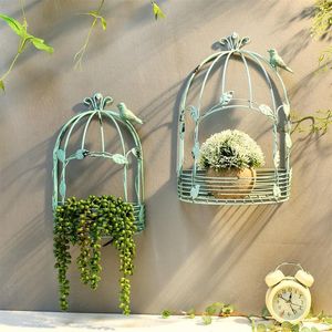 Vintage American Country Wall Hanging Metal Wire Iron Half Bird Cage Flower Pot Garden Decoration LJ2012223033