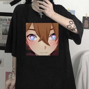 Kadın T-Shirt Anime Tartaglia Yüz Meme T Shirt Kadın Moda Tee Kısa Kollu Genshin Etki Oyunu T-Shirts O Boyun Üstleri Kadın Tops 240130