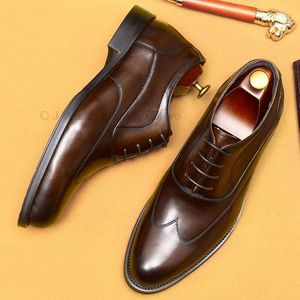 Black Men's Oxford Genuine Leather Wedding Dress Italian Pointed Toe Lace Up Business Office Formal Brogue Shoes Men