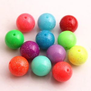 Lucite Kwoi Vita 20mm 100pcs Colorful Acrylic Solid Neon Glitter Shinny Beads for Kids Fashion Jewelry Necklace
