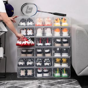 Clear 1-12pcs Shoe Box Set Foldable Storage Plastic Transparent Door Home Closet Organizer Case Shelf Stack Wholesale 240129