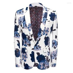 Herrenanzüge 2024 Herren Weiße Blazer Slim Fit Für Männer Business Formale Mantel Blaue Blumen Hochzeitsanzug Jacken Männliche Mode