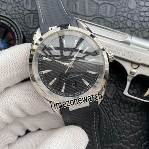 New 41mm AQUA TERRA 150m220 12 41 21 01 001 Black Texture Dial Asian Automatic Mens Watch Steel Case Rubber Strap Watches Timezone286I