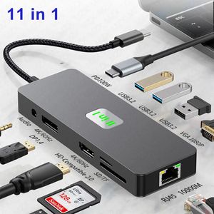 11/10/8 in 1 Docking Station USB Type C Hub USB3.0 MST DP HDTV 4K 60Hz VGA 1000M RJ45 Extension PD100W Dock Concentrator