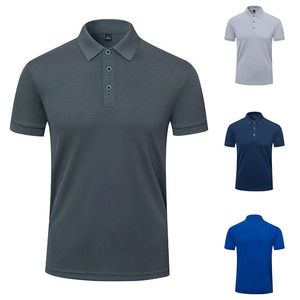 Nova camisa polo masculina de cor sólida simples manga curta botão gola alta moda primavera e outono negócios casual solto topo 240130