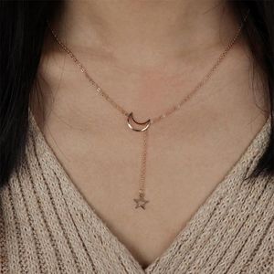 Fashion Moon Star Pendant Choker Halsband Guldfärglegering Zink Chain Necklace For Women Party Jewely Archery221N