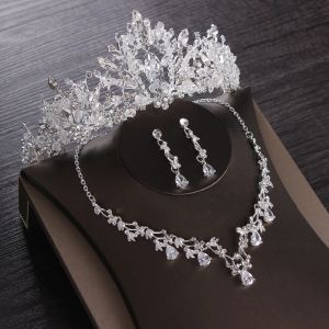 Set di gioielli da sposa in cristallo con cuore di lucite. Set di gioielli da sposa con zirconi cubici, corona, orecchini, collana girocollo, set di gioielli con perline africane