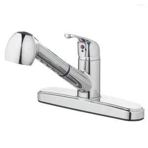 Bathroom Sink Faucets Single Handle Kitchen Faucet With Pull Type Spray Chrome Plated Finish Easy To Clean Countertop