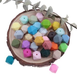 Colares QHBC Silicone Beads 100 PCS Hexágono Teether Bead Mastigar Food Grade Bebê Dentição Colar Jóias Presente de Enfermagem