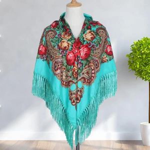 Scarves Vintage Style Scarf Ethnic Retro Shawl With Tassel Flower Print Autumn Winter Warm Square Fringed Head For Wedding