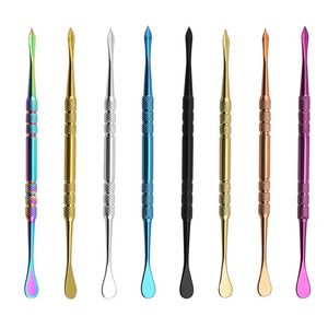 metal rainbow silver wax dabber tool smoking accessories long dabber tools single spoon stainless steel shovel scoop dry herb for banger nail bongs water pipes