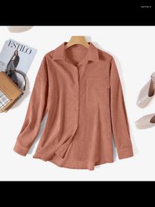 Kvinnors blusar Casual Long Sleeve Top Stripe Polo Collar Women Cotton Shirt Fashion Loose 2024 Turn-Down Female Plaid Shirts