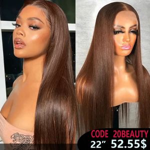 Dark Brown Straight 13x4 Spets Front Wig Chocolate Brown Bone Straight Human Hair Wigs Flash Sale Beauty Grace 240123