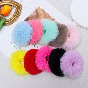 Hair Accessories 2Pcs Women Girls Winter Fur Scrunchies Pom Tie Fuzzy Elastic Bands Ponytail Holders289W