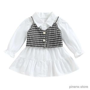 Mädchen Kleider Kind Baby Mädchen 2 Stücke Sommer Outfits Langarm Einfarbig Hemdkleid + Hahnentritt Cami Tops Set 18 Mt-6 T