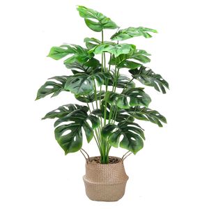 70cm 18 Forks Large Artificial Monstera Plants Fake Palm Tree Plastic Turtle Leaves Green Tall Plants For Home Garden Room Decor 240119