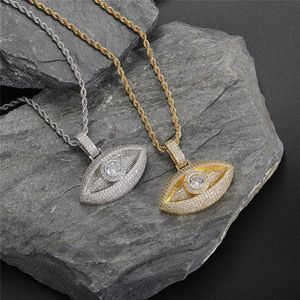 Ice Diamond Eye Pendant Necklace Men's and Women's Fashion Jewelry with Tennis Chain2986