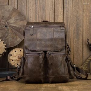 Backpack vintage real zípeiro de zíper de gola de grande capacidade para o computador Backbag de viagem de viagem preto macia em negócios