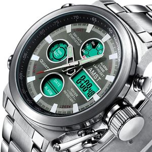Podwójny wyświetlacz czarne zegarki Mężczyźni Waches Electronic Luminous Quartz Sport Digital Watches Man Waterproof Relogio Masculino234J